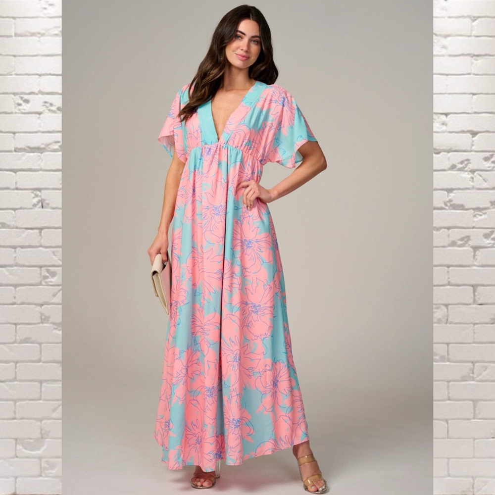 NWOT Vanilla Bay Pink & Aqua Floral Maxi Dress